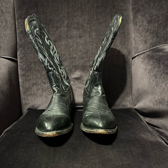 Dan Post DP2110 Black Leather Cowboy Western Boots Men's Size 9 D - embroidered - Picture 2 of 8